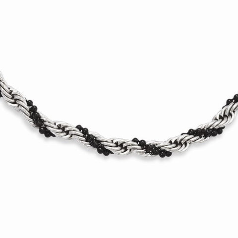 Stainless Steel Black Ip-Plated Ball & Rope Twisted Necklace