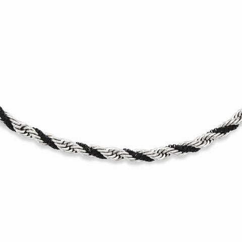 Stainless Steel Black Ip-Plated Box & Rope Twisted Necklace