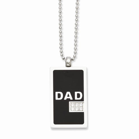 Stainless Steel Black-Plated & CZ Dad Dog Tag Necklace