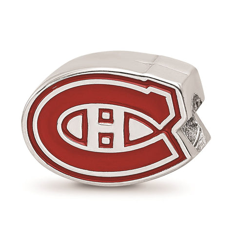 Sterling Silver Rhodium-Plate LogoArt Montreal Canadiens C H Enamel Bead