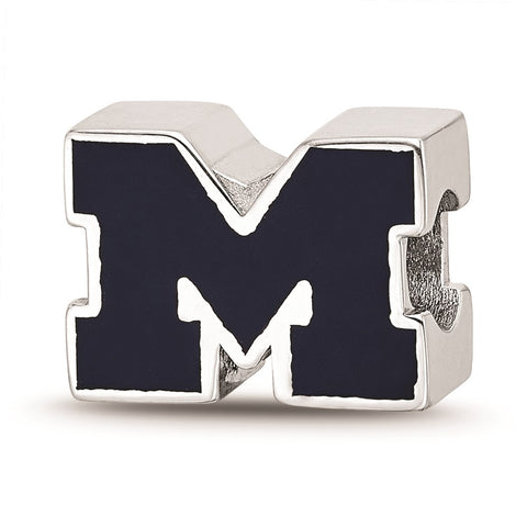Sterling Silver LogoArt University of Michigan Block M Enameled 1-Sided Bead