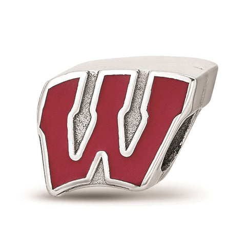Sterling Silver LogoArt University of Wisconsin W Enameled Logo Bead