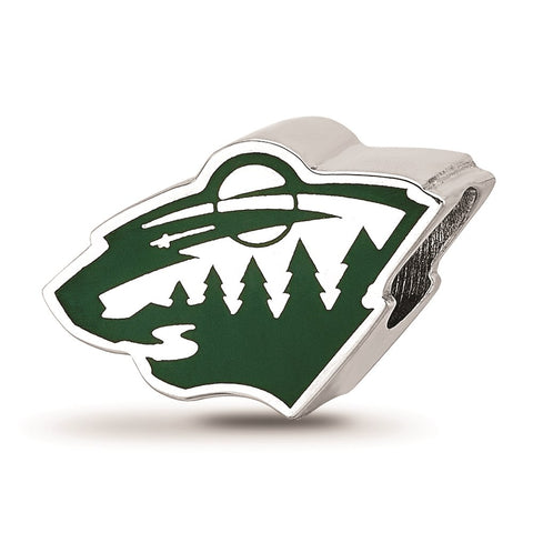 Sterling Silver NHL LogoArt Minnesota Wild Wild Head Enameled Logo Bead