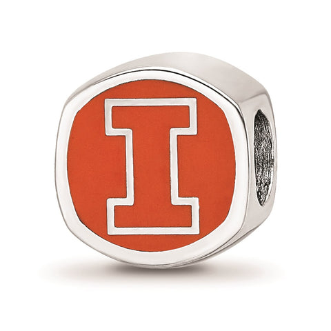 Sterling Silver University of Illinois Cushion Shaped Enameled Bead