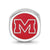 University of Mississippi Cushion Shaped Double Logo Charm Bead in Sterling Silver