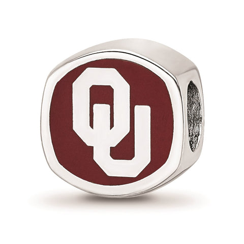 Sterling Silver LogoArt University of Oklahoma Ou Enameled Bead