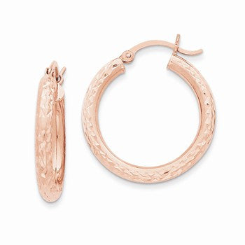 14k Rose Gold 3mm Diamond-cut Hoop, Jewelry Earrings