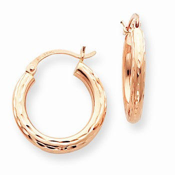 14k Rose Gold 3mm Diamond-cut Hoop, Jewelry Earrings