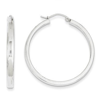 14k White Gold 2x3mm Rectangle Tube Hoop, Jewelry Earrings