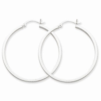 14k White Gold 2mm Square Tube Hoops, Jewelry Earrings