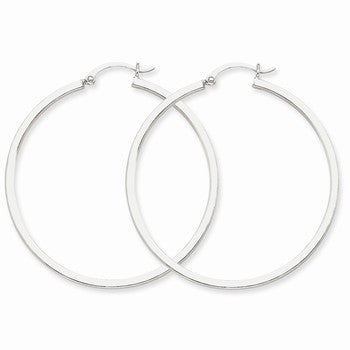14k White Gold 2mm Square Tube Hoops, Jewelry Earrings