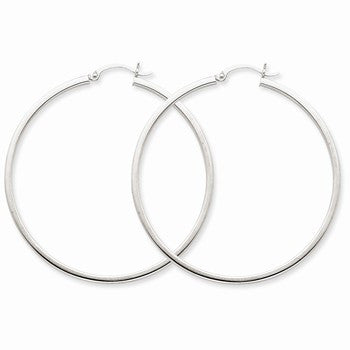 14k White Gold 2mm Square Tube Hoops, Jewelry Earrings