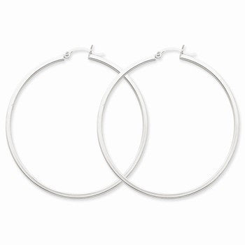 14k White Gold 2mm Square Tube Hoops, Jewelry Earrings