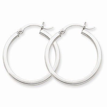 14k White Gold 2mm Square Tube Hoops, Jewelry Earrings