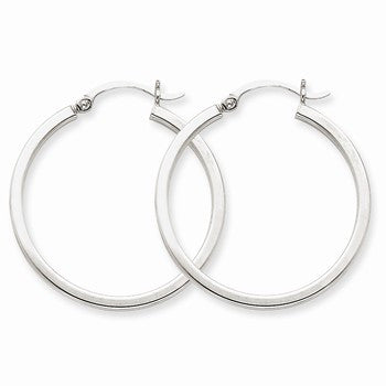 14k White Gold 2mm Square Tube Hoops, Jewelry Earrings