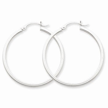 14k White Gold 2mm Square Tube Hoops, Jewelry Earrings