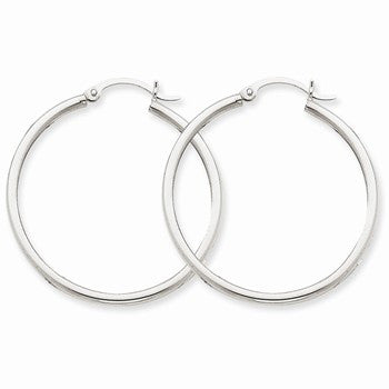 10k White Gold 2mm Round Hoop Earrings