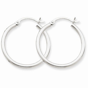 10k White Gold 2mm Round Hoop Earrings