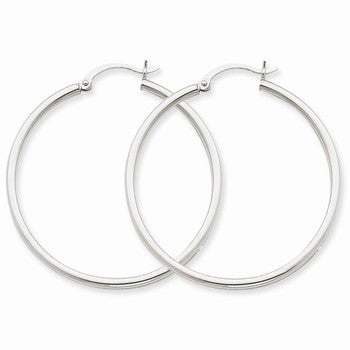 10k White Gold 2mm Round Hoop Earrings