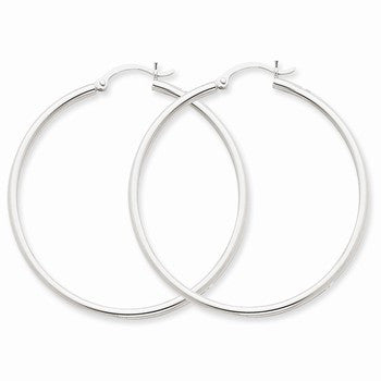 10k White Gold 2mm Round Hoop Earrings