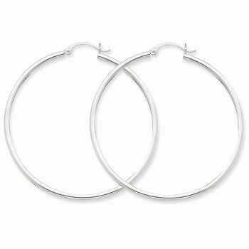 10k White Gold 2mm Round Hoop Earrings