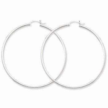 10k White Gold 2mm Round Hoop Earrings