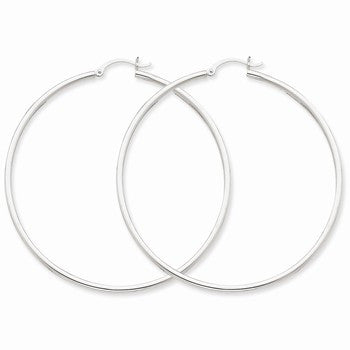 10k White Gold 2mm Round Hoop Earrings