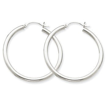 14k White Gold 2.5mm Lightweight Round Hoop Earrings
