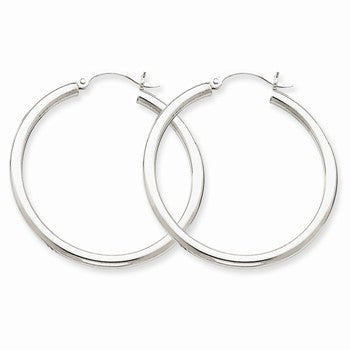 10k White Gold 2.5mm Round Hoop Earrings