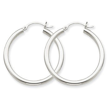14k White Gold 2.5mm Lightweight Round Hoop Earrings
