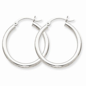 10k White Gold 2.5mm Round Hoop Earrings