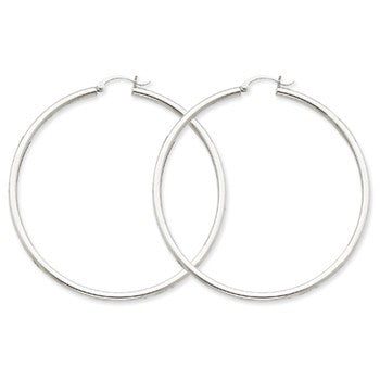 14k White Gold 2.5mm Lightweight Round Hoop Earrings
