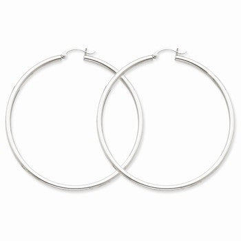 10k White Gold 2.5mm Round Hoop Earrings