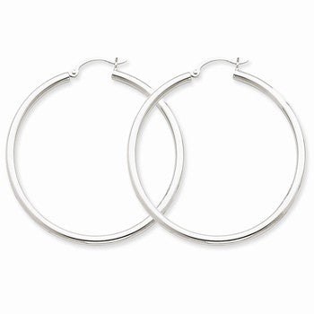 10k White Gold 2.5mm Round Hoop Earrings