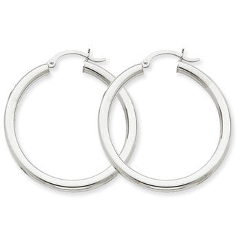 14k Yellow Gold 3mm White Hoop Earrings