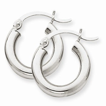 10k White Gold 3mm Round Hoop Earrings