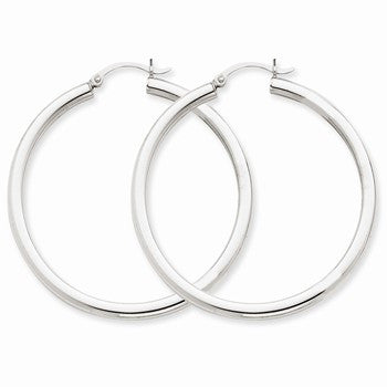 10k White Gold 3mm Round Hoop Earrings