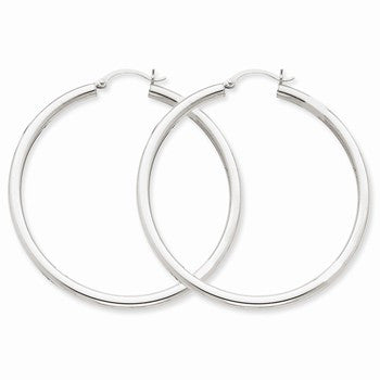 10k White Gold 3mm Round Hoop Earrings
