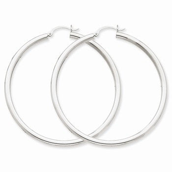 10k White Gold 3mm Round Hoop Earrings