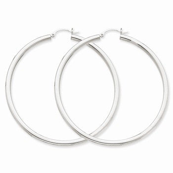 10k White Gold 3mm Round Hoop Earrings