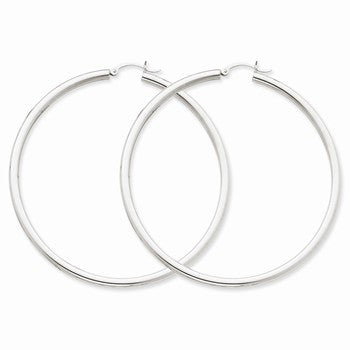 10k White Gold 3mm Round Hoop Earrings