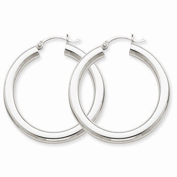 10k White Gold 4mm x 35mm Tube Hoop Earrings