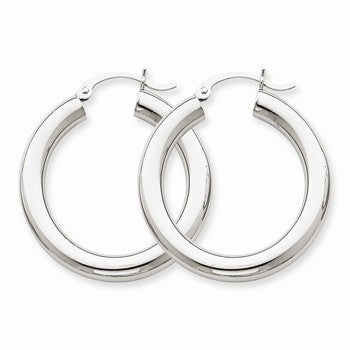 10k White Gold 4mm x 30mm Tube Hoop Earrings