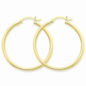 10k Yellow Gold Polished 2mm Round Hoop Earrings