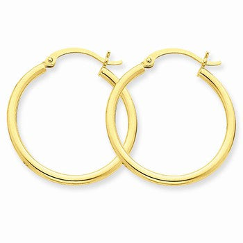 14k Yellow Gold Polished 2mm Round Hoop Earrings