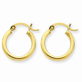10k Yellow Gold Polished 2mm Round Hoop Earrings