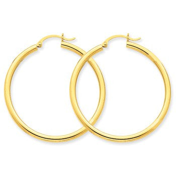 14k Yellow Gold Polished 2.5mm Lightweight Round Hoop Earrings