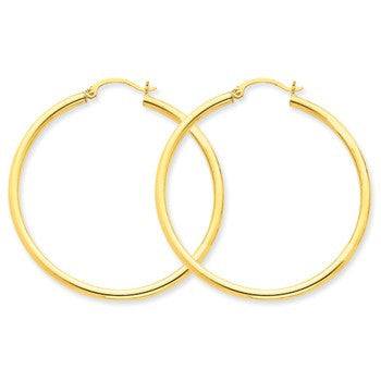 14k Yellow Gold Polished 2.5mm Lightweight Round Hoop Earrings