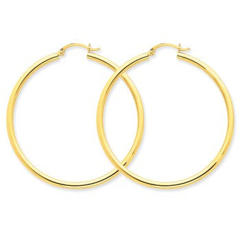 14k Yellow Gold Polished 2.5mm Lightweight Round Hoop Earrings