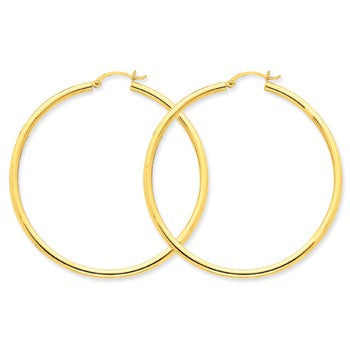 14k Yellow Gold Polished 2.5mm Lightweight Round Hoop Earrings